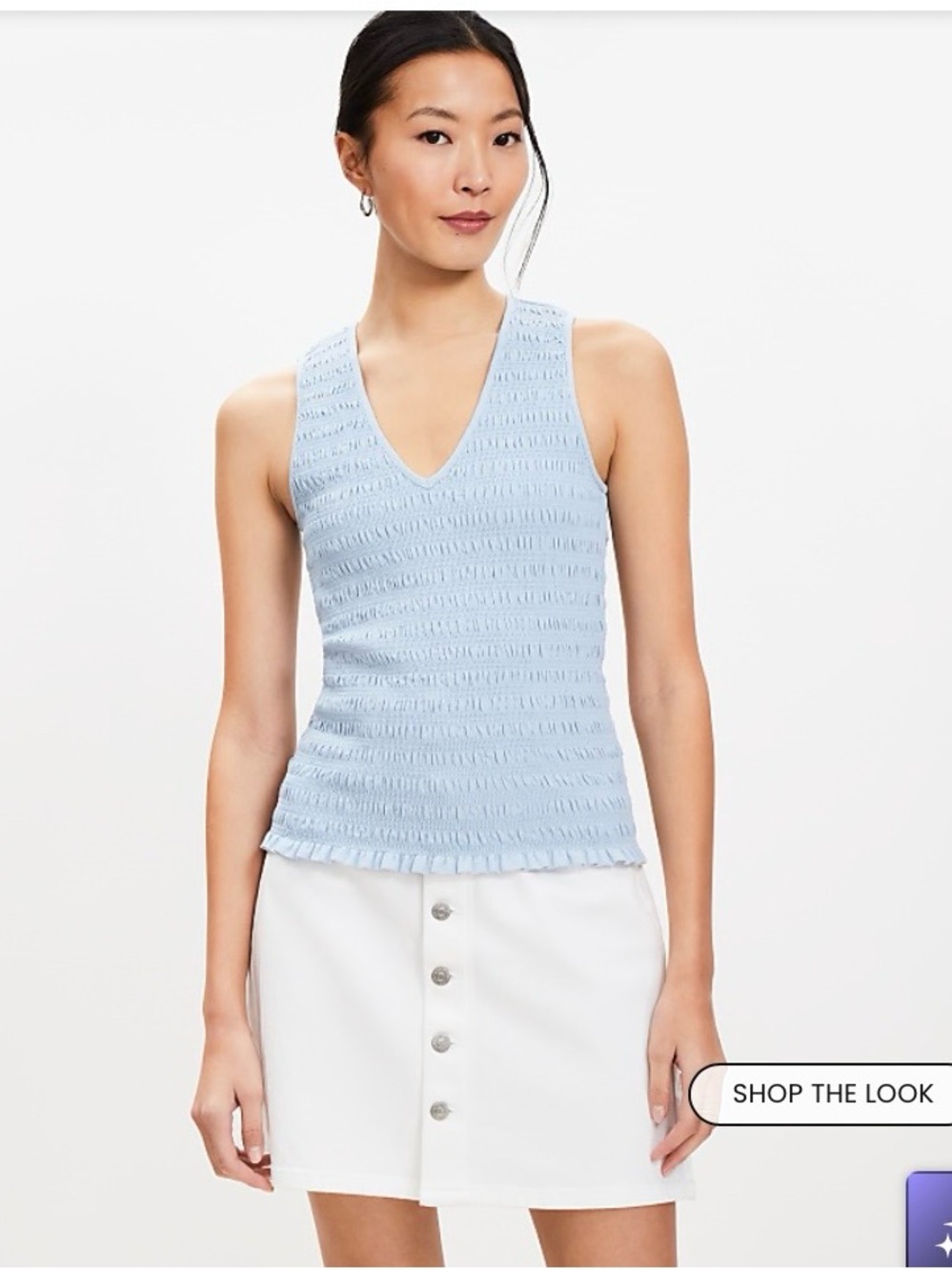 LOFT Light Blue V-Neck Ribbed Sleeveless Tank